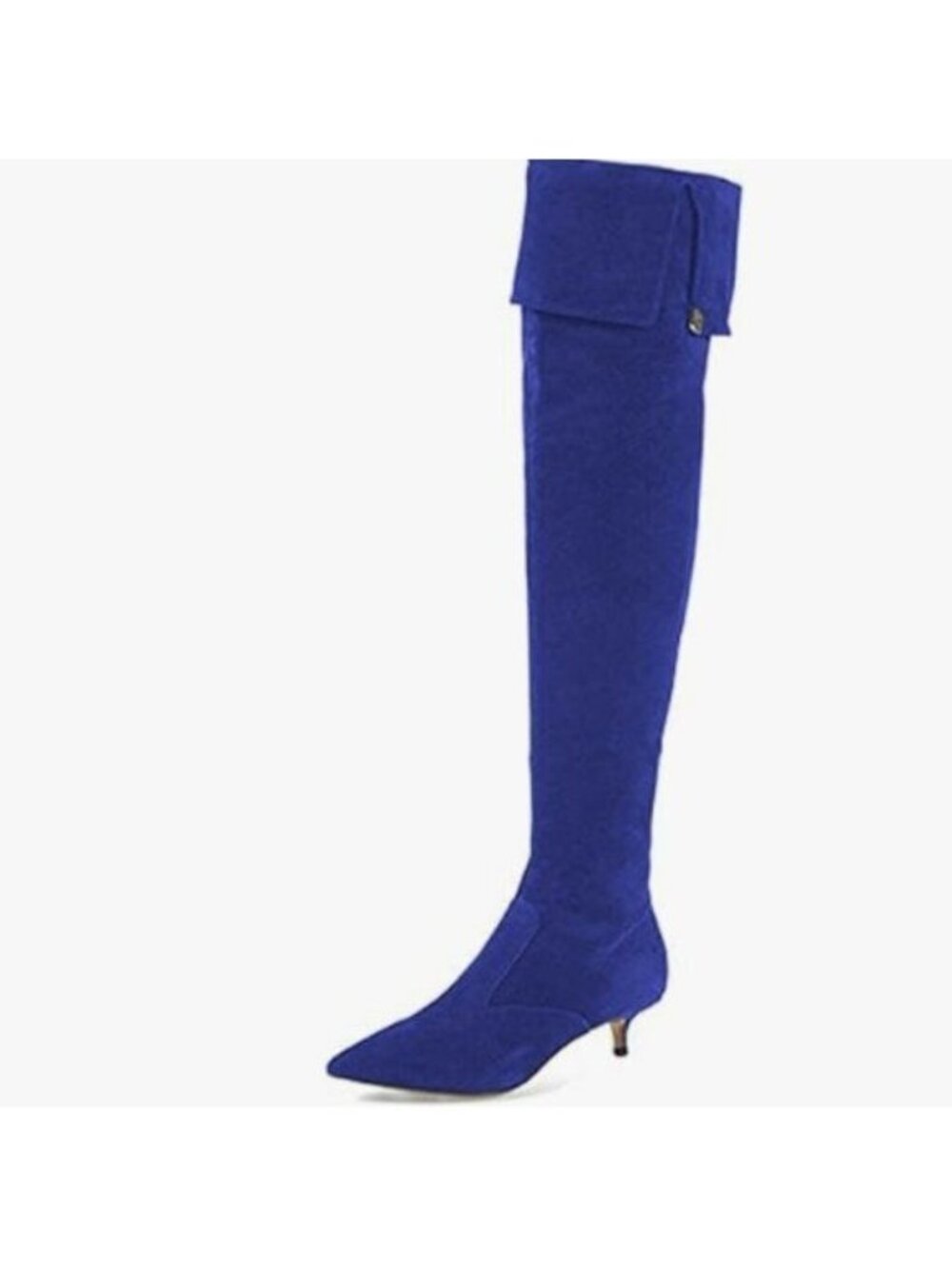 YDN Women Pointed Toe Over The Knee High Stilettos Kitten Mid Heel Blue Shoes